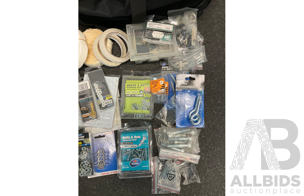 MILWAUKEE 5.0Ah 18v Battery, MILWAUKEE Charger, AEG Charger and Assorted Bolts, Nuts, Washers and More