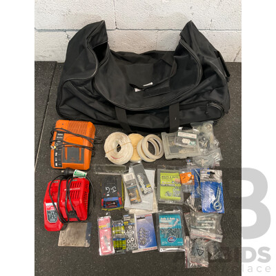 MILWAUKEE 5.0Ah 18v Battery, MILWAUKEE Charger, AEG Charger and Assorted Bolts, Nuts, Washers and More