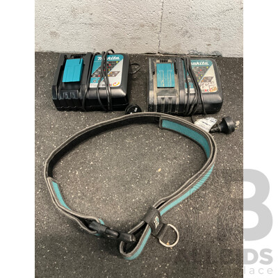 MAKITA DC18RC Battery Charger (x2) and MAKITA Quick Release Belt - Lot of 3