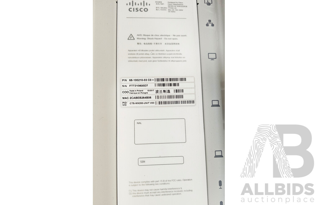 Cisco (TTC60-20) MX200 G2 42-Inch Video Conference Unit