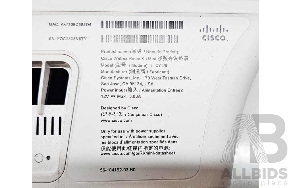 Cisco (TTC7-26) Webex Room Kit Mini W/ TelePresence Touch 10 Tablet