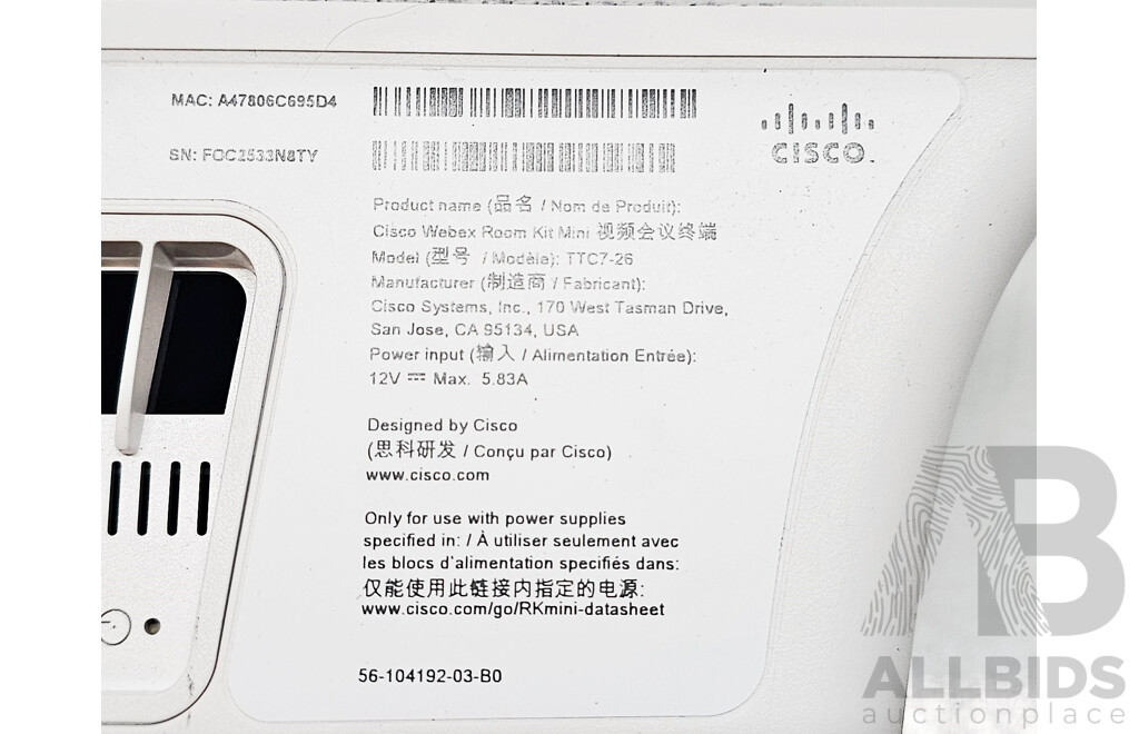 Cisco (TTC7-26) Webex Room Kit Mini W/ Room Navigator Tablet