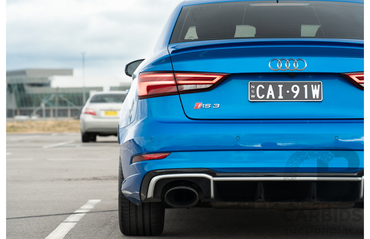 10/2017 Audi RS3 Quattro (AWD) MY18 8V 4d Sedan Ara Blue Crystal Pearl Turbo 2.5L - Modified Stage 2 Plus