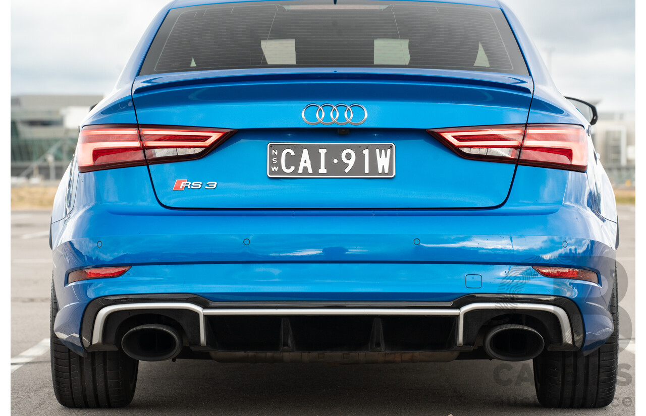 10/2017 Audi RS3 Quattro (AWD) MY18 8V 4d Sedan Ara Blue Crystal Pearl Turbo 2.5L - Modified Stage 2 Plus