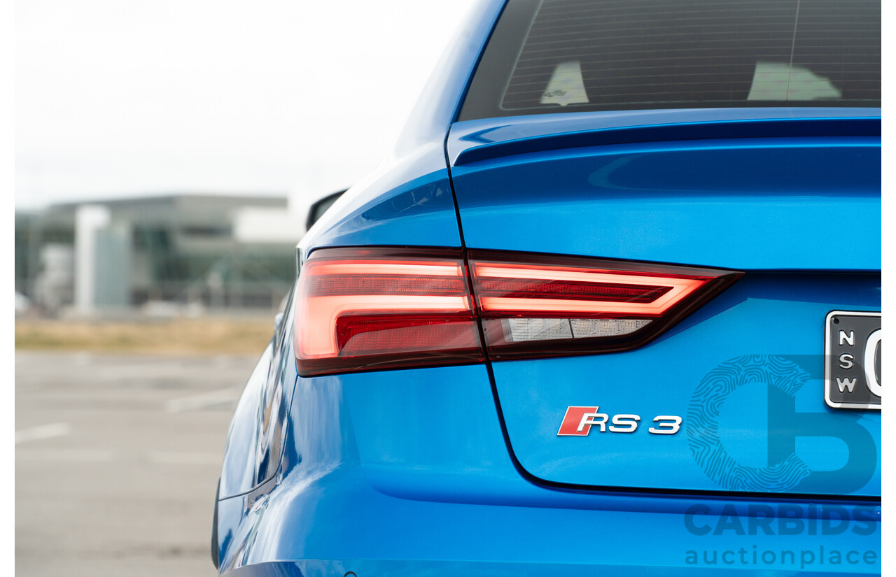 10/2017 Audi RS3 Quattro (AWD) MY18 8V 4d Sedan Ara Blue Crystal Pearl Turbo 2.5L - Modified Stage 2 Plus