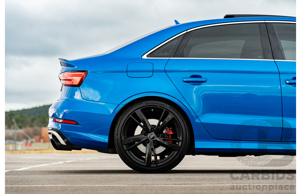 10/2017 Audi RS3 Quattro (AWD) MY18 8V 4d Sedan Ara Blue Crystal Pearl Turbo 2.5L - Modified Stage 2 Plus