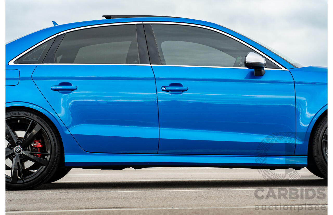 10/2017 Audi RS3 Quattro (AWD) MY18 8V 4d Sedan Ara Blue Crystal Pearl Turbo 2.5L - Modified Stage 2 Plus