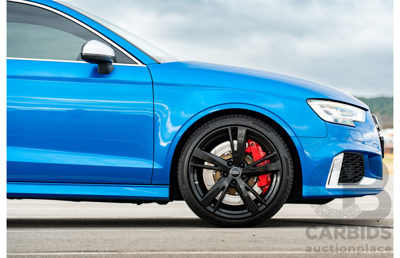 10/2017 Audi RS3 Quattro (AWD) MY18 8V 4d Sedan Ara Blue Crystal Pearl Turbo 2.5L - Modified Stage 2 Plus