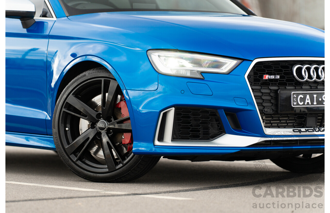 10/2017 Audi RS3 Quattro (AWD) MY18 8V 4d Sedan Ara Blue Crystal Pearl Turbo 2.5L - Modified Stage 2 Plus