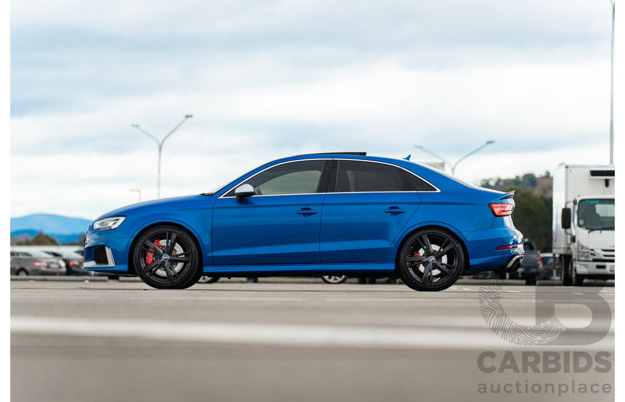 10/2017 Audi RS3 Quattro (AWD) MY18 8V 4d Sedan Ara Blue Crystal Pearl Turbo 2.5L - Modified Stage 2 Plus