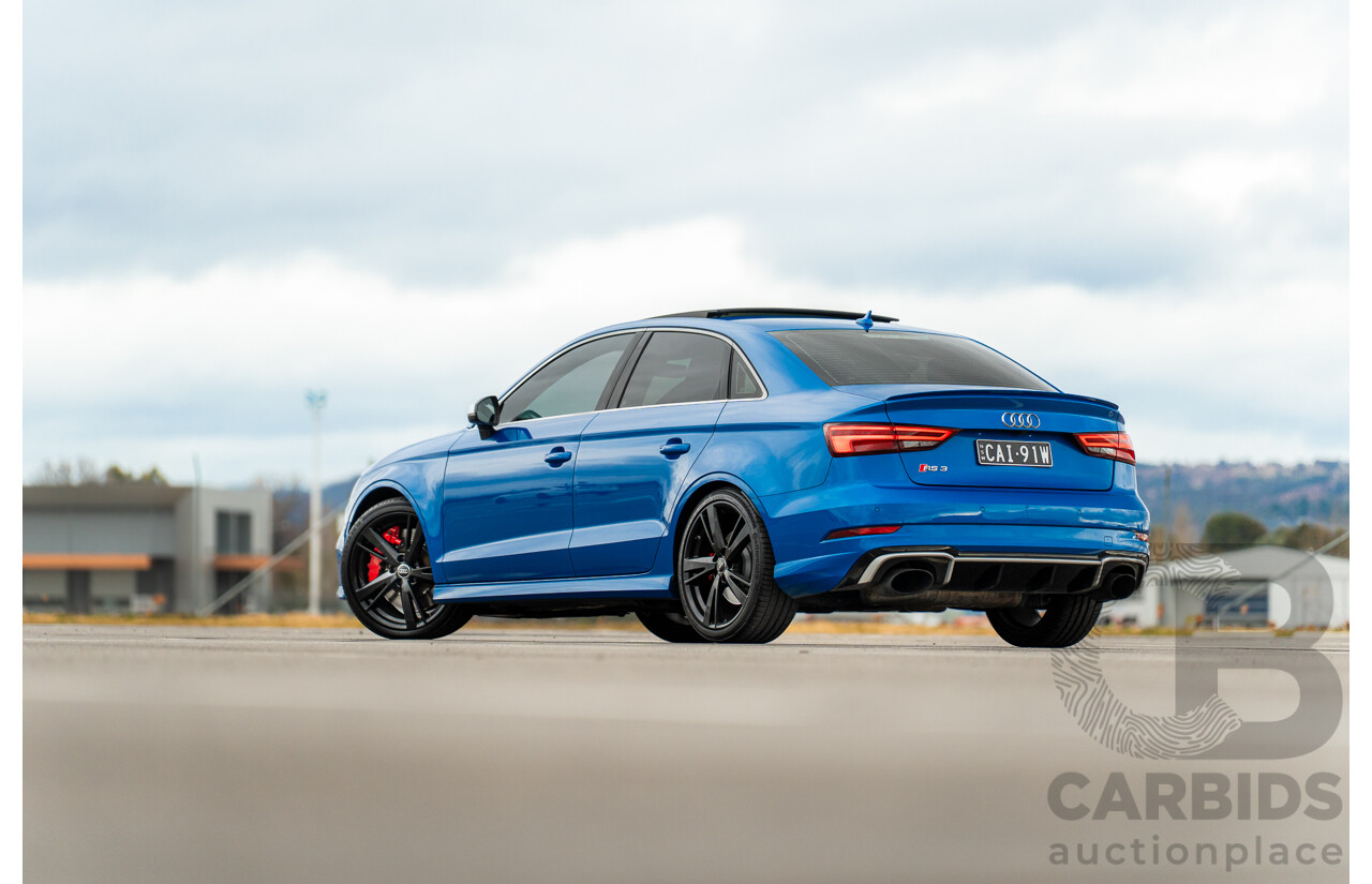 10/2017 Audi RS3 Quattro (AWD) MY18 8V 4d Sedan Ara Blue Crystal Pearl Turbo 2.5L - Modified Stage 2 Plus