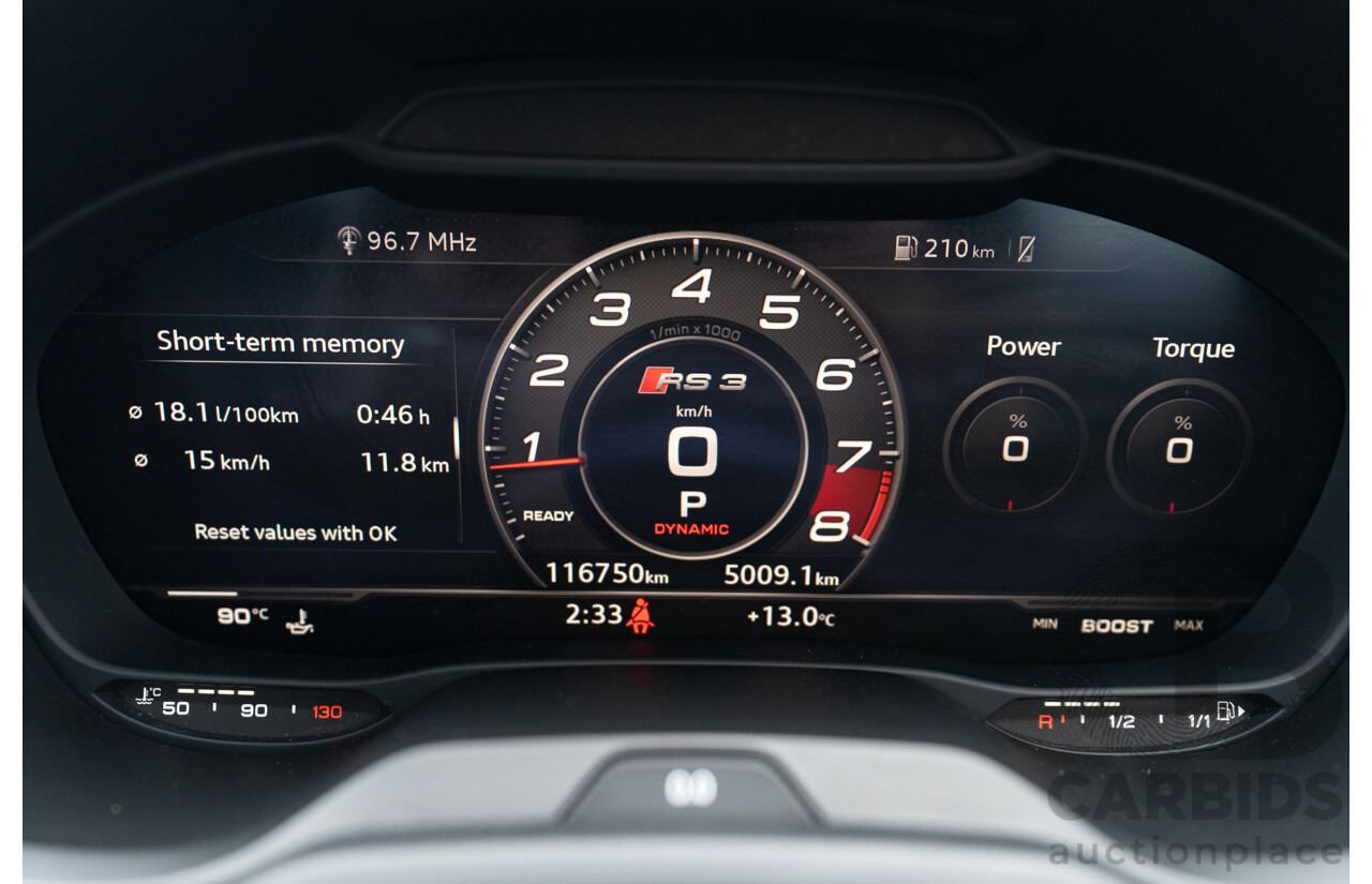 10/2017 Audi RS3 Quattro (AWD) MY18 8V 4d Sedan Ara Blue Crystal Pearl Turbo 2.5L - Modified Stage 2 Plus