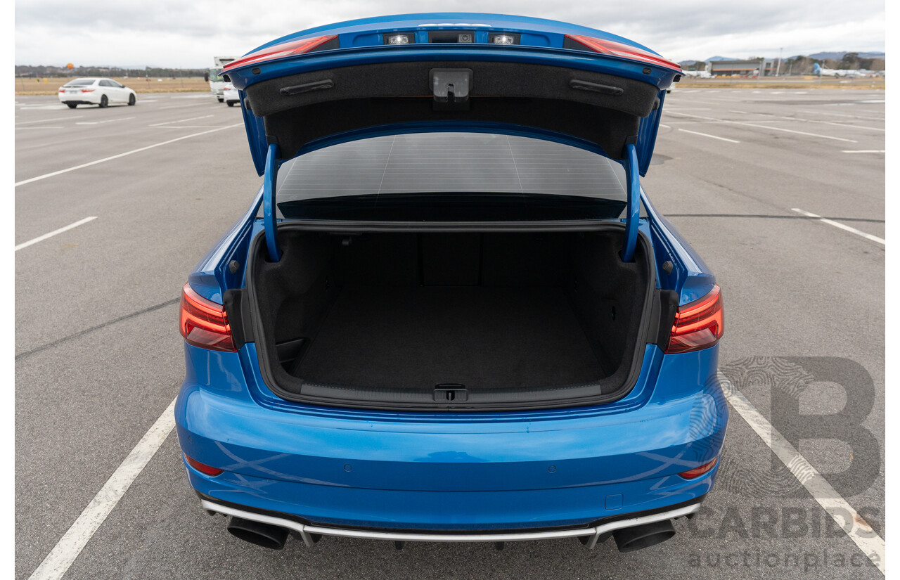 10/2017 Audi RS3 Quattro (AWD) MY18 8V 4d Sedan Ara Blue Crystal Pearl Turbo 2.5L - Modified Stage 2 Plus