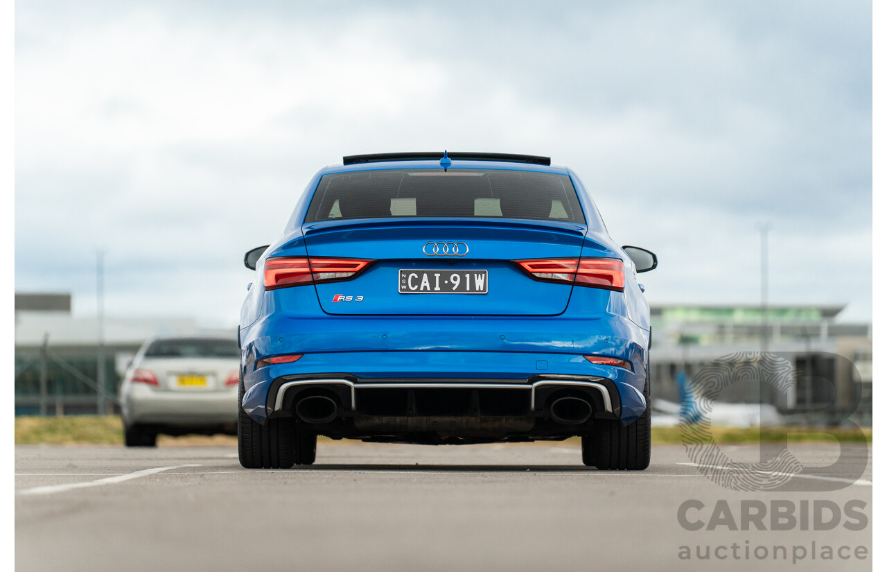 10/2017 Audi RS3 Quattro (AWD) MY18 8V 4d Sedan Ara Blue Crystal Pearl Turbo 2.5L - Modified Stage 2 Plus