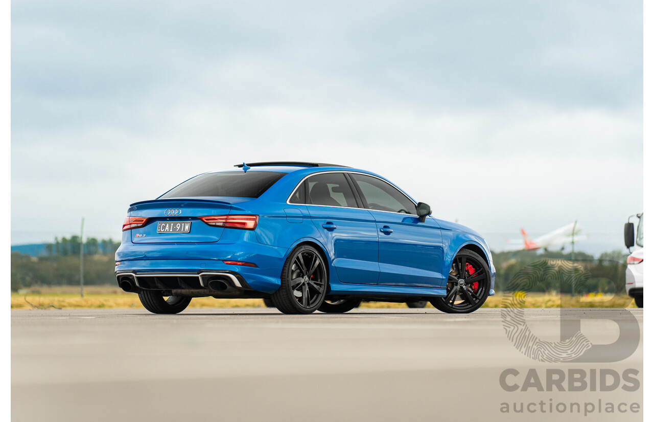 10/2017 Audi RS3 Quattro (AWD) MY18 8V 4d Sedan Ara Blue Crystal Pearl Turbo 2.5L - Modified Stage 2 Plus