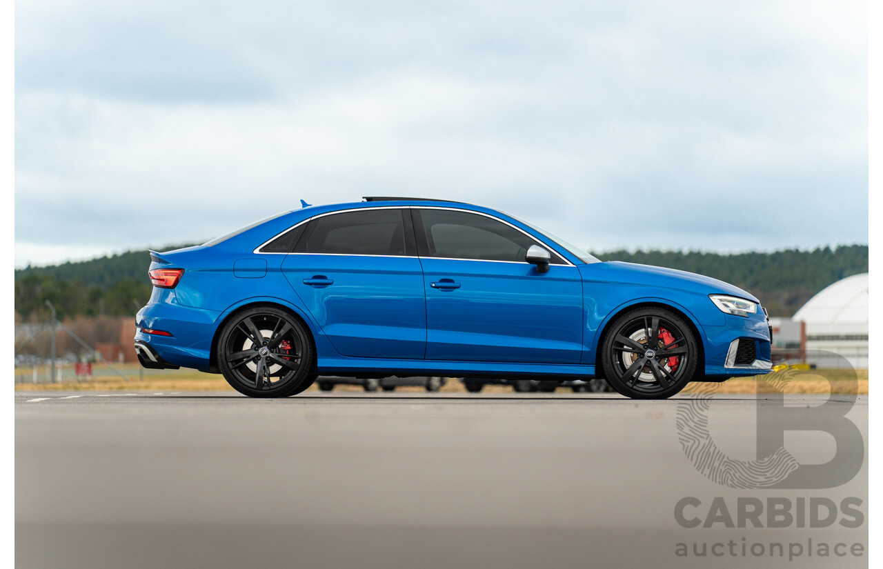 10/2017 Audi RS3 Quattro (AWD) MY18 8V 4d Sedan Ara Blue Crystal Pearl Turbo 2.5L - Modified Stage 2 Plus