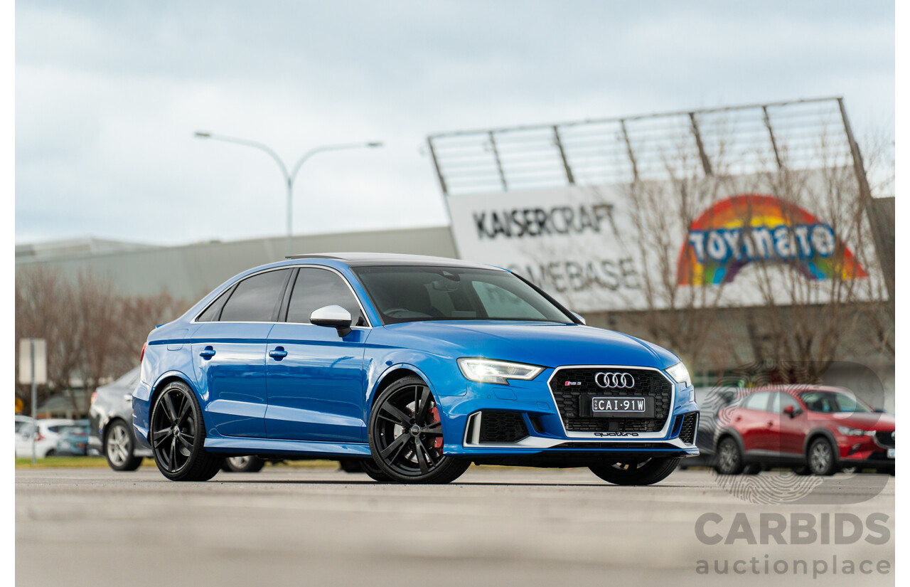 10/2017 Audi RS3 Quattro (AWD) MY18 8V 4d Sedan Ara Blue Crystal Pearl Turbo 2.5L - Modified Stage 2 Plus