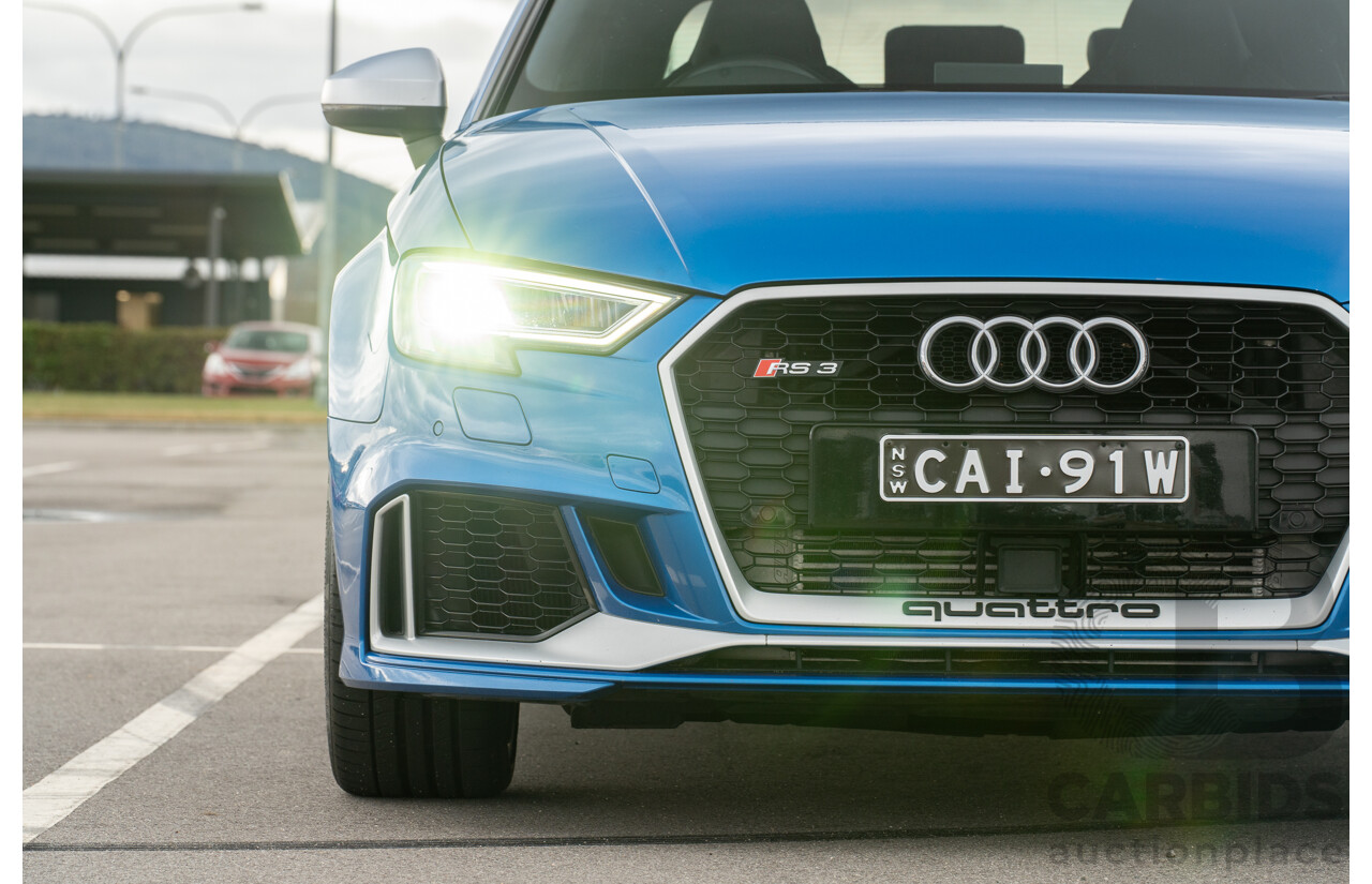 10/2017 Audi RS3 Quattro (AWD) MY18 8V 4d Sedan Ara Blue Crystal Pearl Turbo 2.5L - Modified Stage 2 Plus