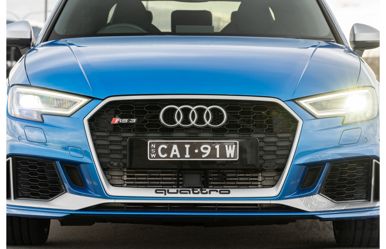 10/2017 Audi RS3 Quattro (AWD) MY18 8V 4d Sedan Ara Blue Crystal Pearl Turbo 2.5L - Modified Stage 2 Plus
