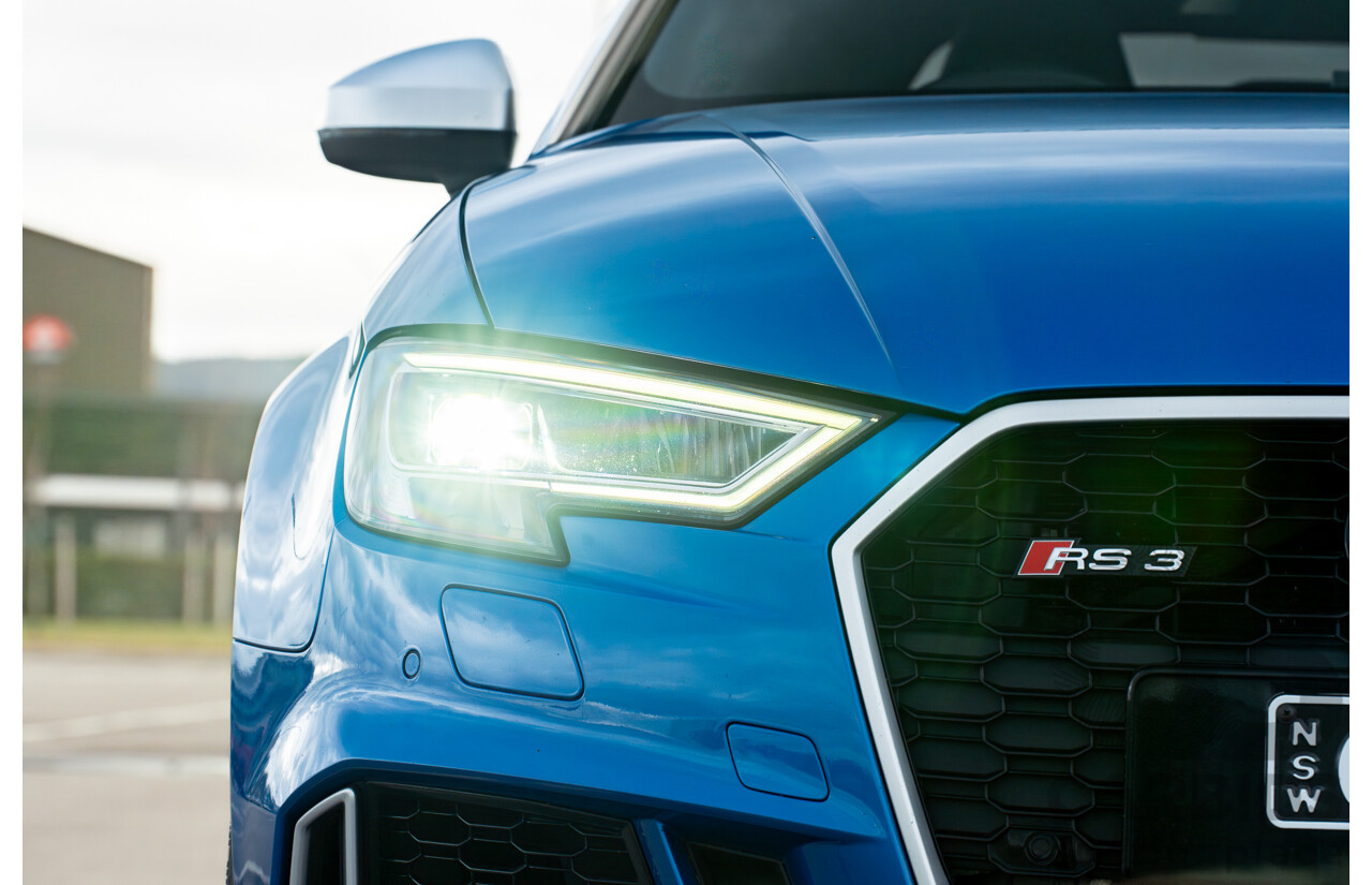 10/2017 Audi RS3 Quattro (AWD) MY18 8V 4d Sedan Ara Blue Crystal Pearl Turbo 2.5L - Modified Stage 2 Plus