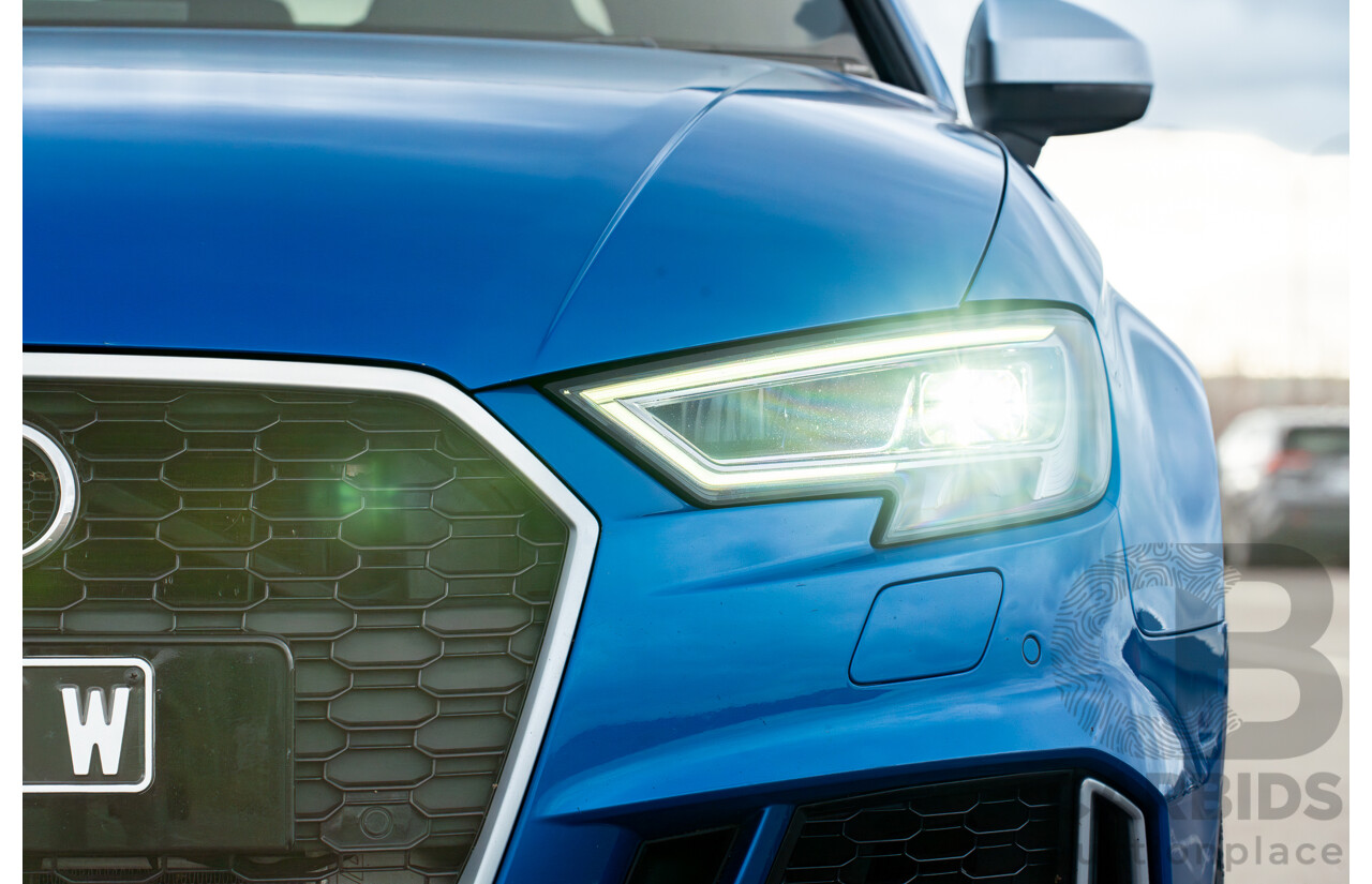 10/2017 Audi RS3 Quattro (AWD) MY18 8V 4d Sedan Ara Blue Crystal Pearl Turbo 2.5L - Modified Stage 2 Plus
