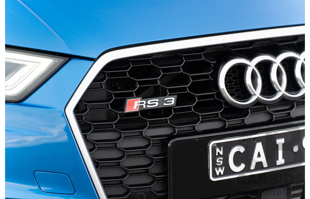 10/2017 Audi RS3 Quattro (AWD) MY18 8V 4d Sedan Ara Blue Crystal Pearl Turbo 2.5L - Modified Stage 2 Plus