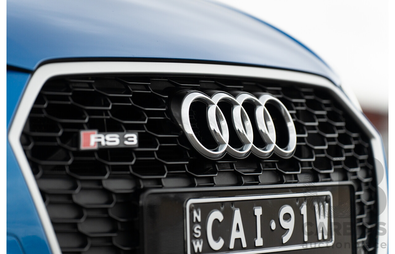 10/2017 Audi RS3 Quattro (AWD) MY18 8V 4d Sedan Ara Blue Crystal Pearl Turbo 2.5L - Modified Stage 2 Plus