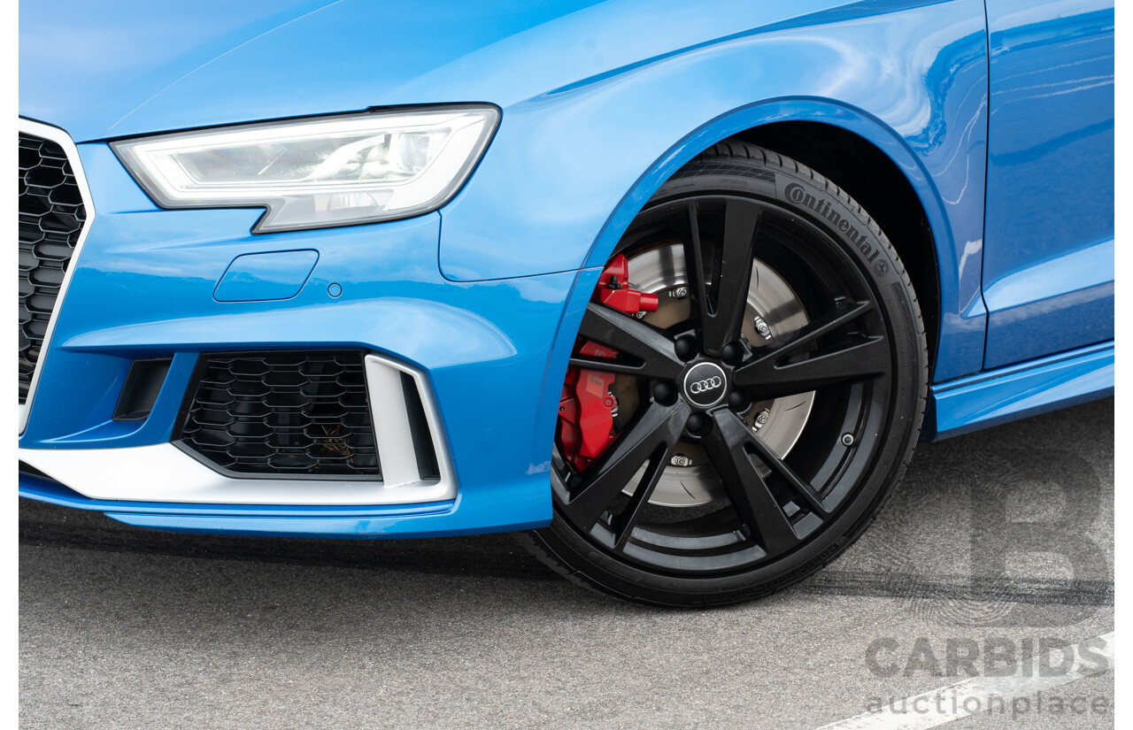 10/2017 Audi RS3 Quattro (AWD) MY18 8V 4d Sedan Ara Blue Crystal Pearl Turbo 2.5L - Modified Stage 2 Plus