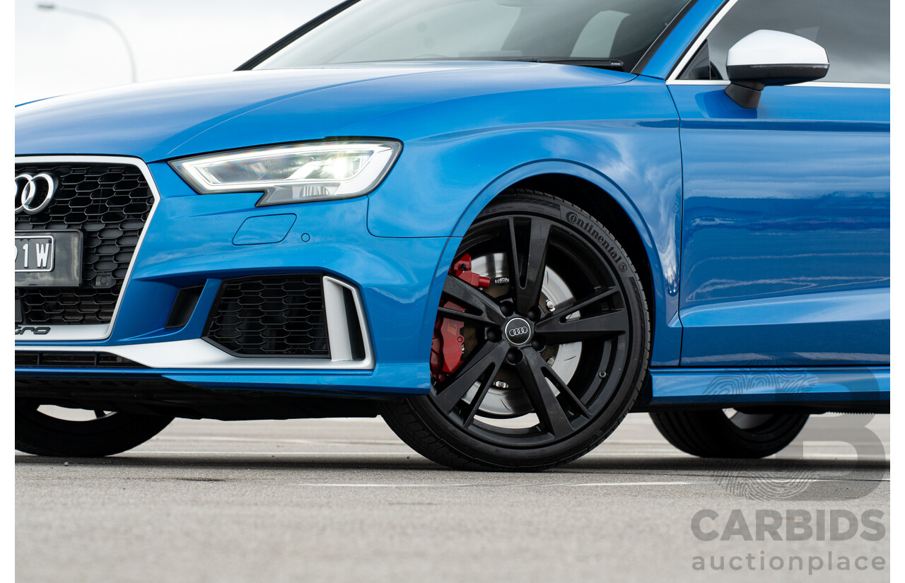 10/2017 Audi RS3 Quattro (AWD) MY18 8V 4d Sedan Ara Blue Crystal Pearl Turbo 2.5L - Modified Stage 2 Plus