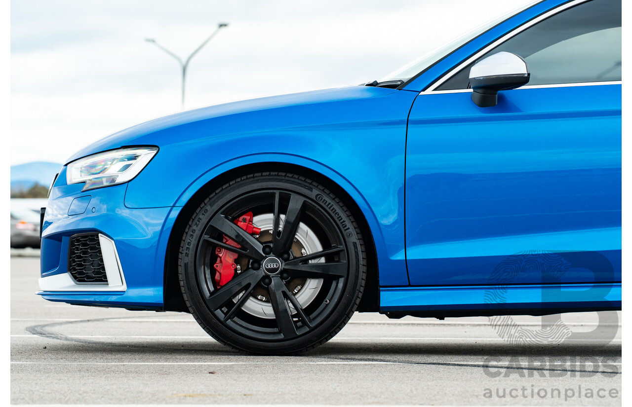 10/2017 Audi RS3 Quattro (AWD) MY18 8V 4d Sedan Ara Blue Crystal Pearl Turbo 2.5L - Modified Stage 2 Plus