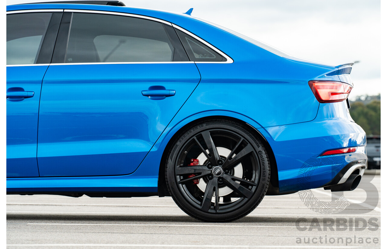 10/2017 Audi RS3 Quattro (AWD) MY18 8V 4d Sedan Ara Blue Crystal Pearl Turbo 2.5L - Modified Stage 2 Plus