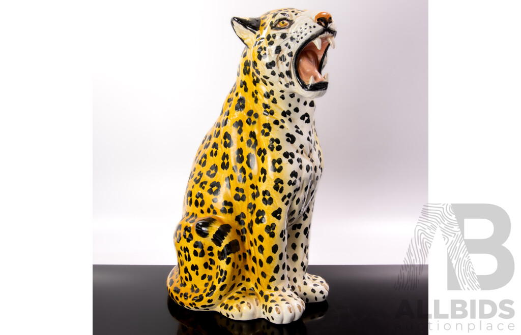 Vintage Italian Ceramic Leopard Figure, Signed to Base