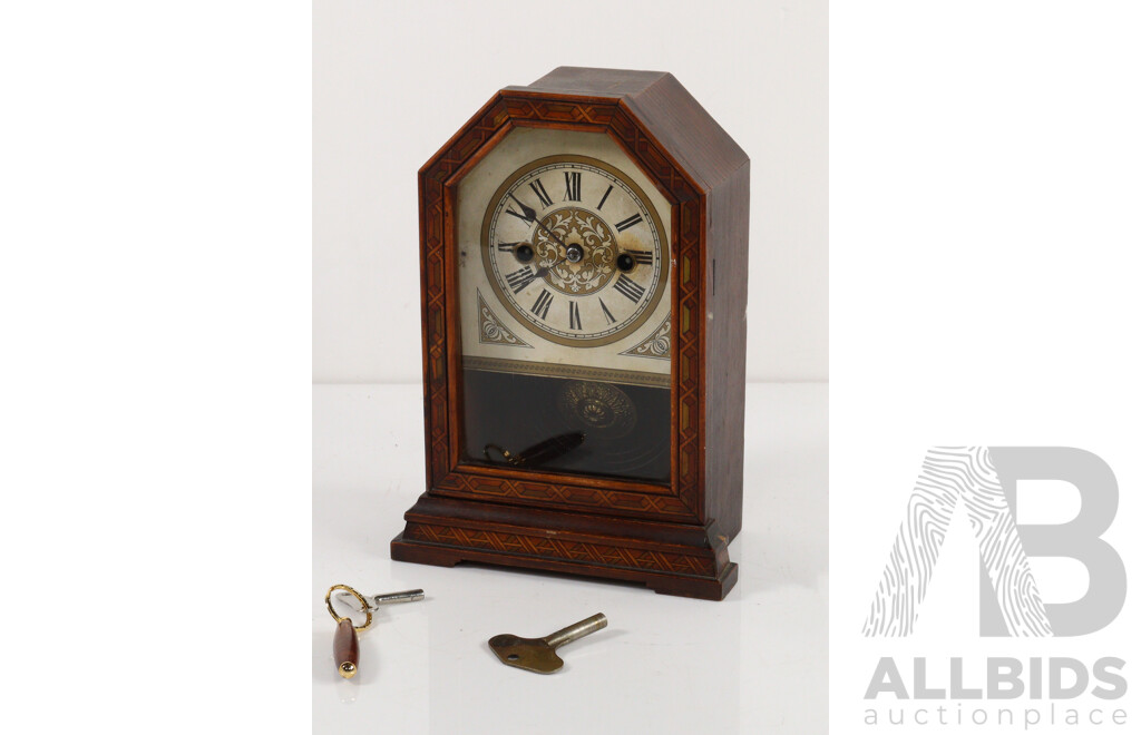 Timber Cased Mantle Clock with Tin and Paper Face