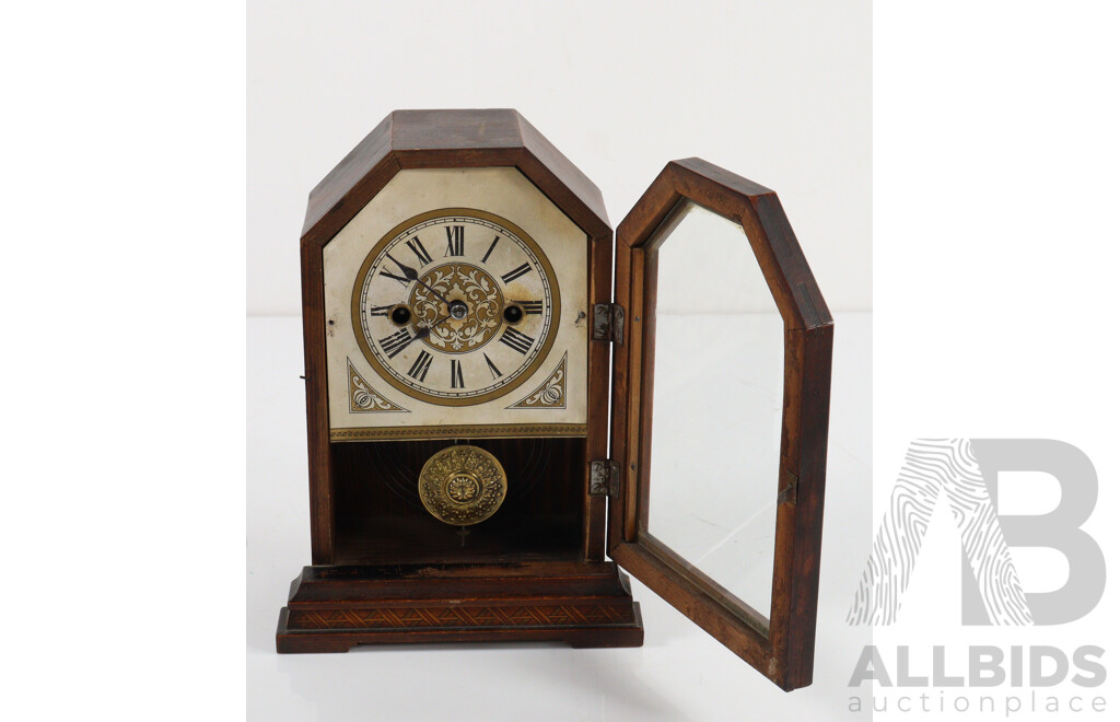Timber Cased Mantle Clock with Tin and Paper Face