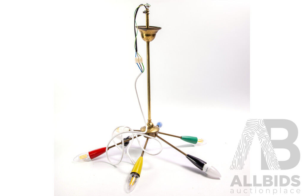 Very Jet Age Mid Century Hanging Light with Six Branches with Multi Coloured Fittings