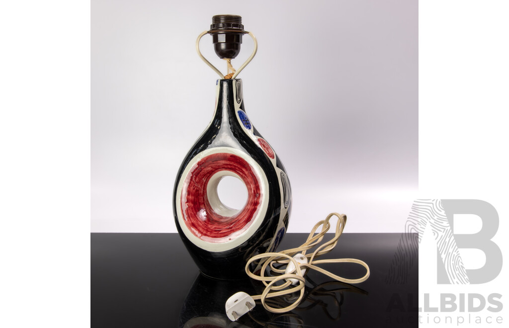 Funky Mid Century Hand Built and Painted Ceramic Table Lamp Base