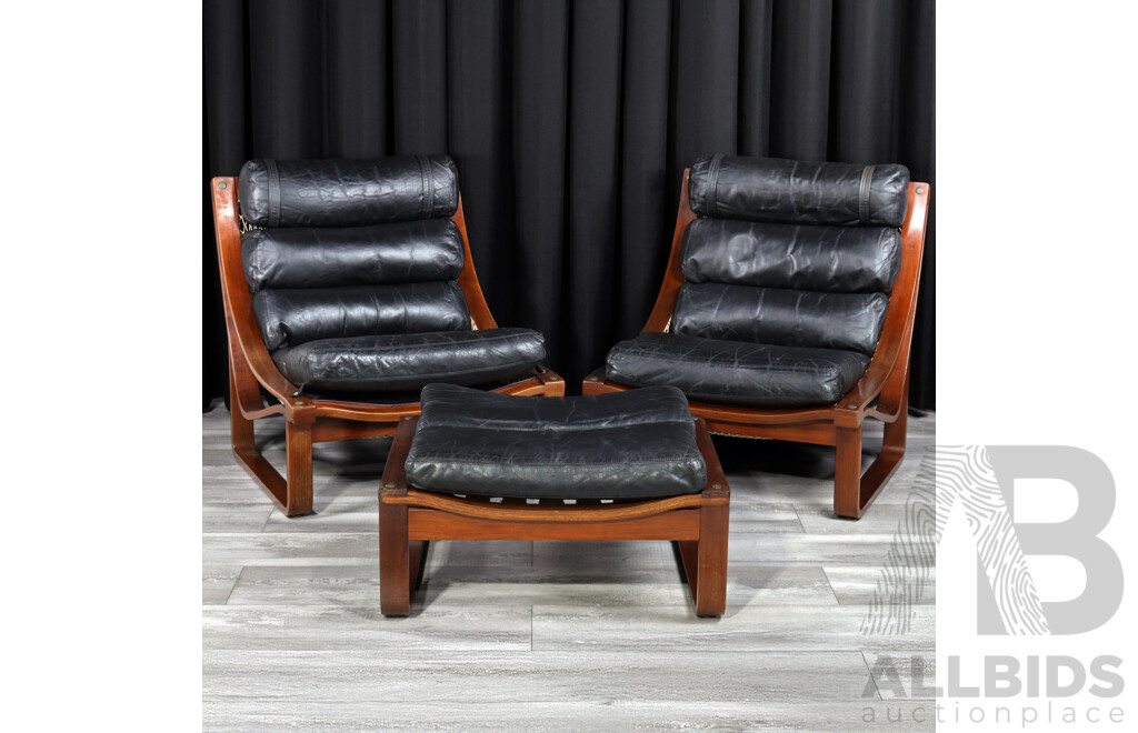 Pair of Tessa T4 Armchairs and Footstool by Fred Lowen