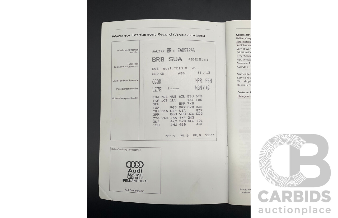 1/2014 Audi SQ5 3.0 TDI Quattro 8R MY14 5d Wagon Daytona Grey Pearl Twin Turbo Diesel 3.0L