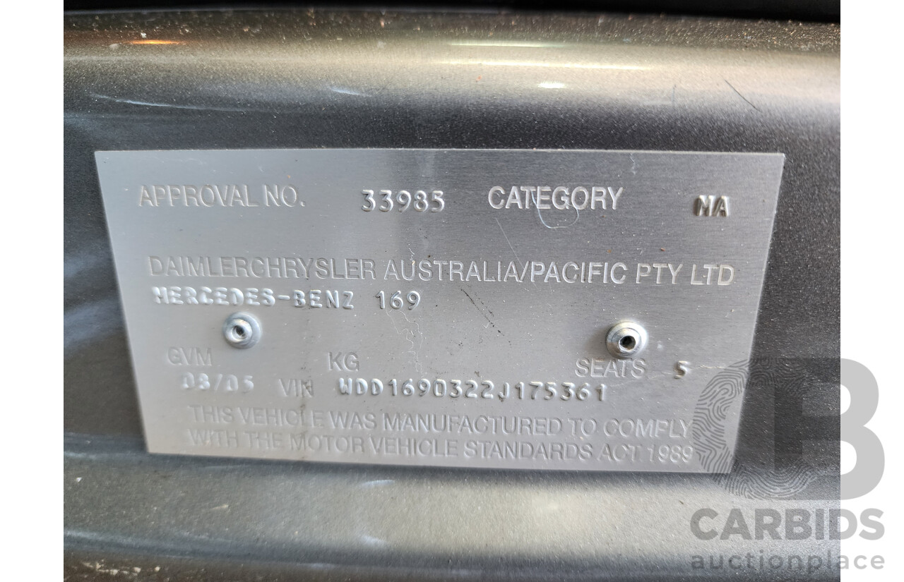 8/2005 Mercedes-Benz A170 Elegance W169 5d Hatchback Silver 1.7L