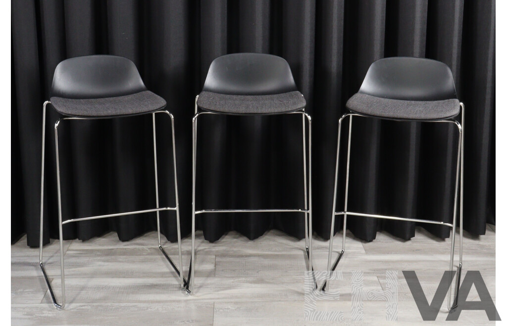 Set of Three Modern Chrome Based Bar Stools