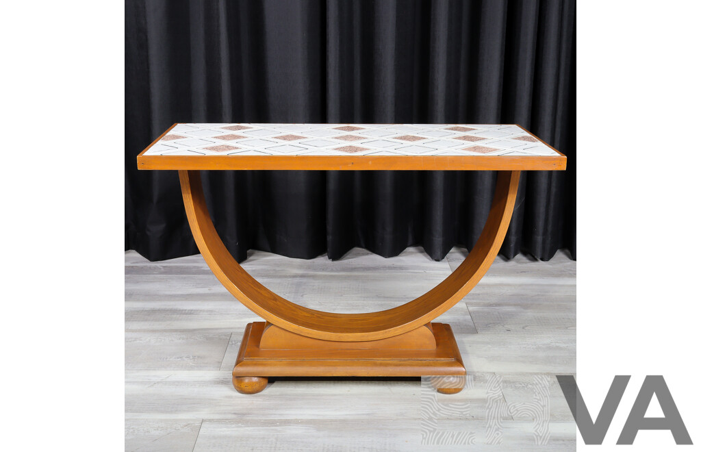 Art Deco Side Table with Hoop Base and Tile Top