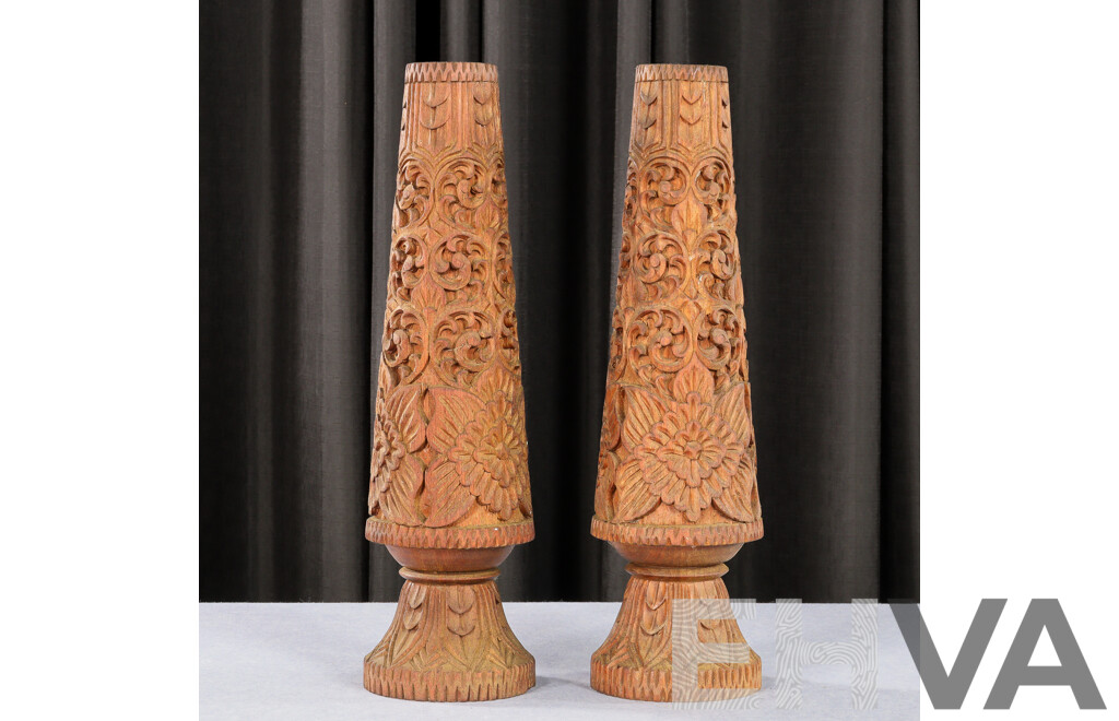 Pair of Carved Vintage Candle Holders