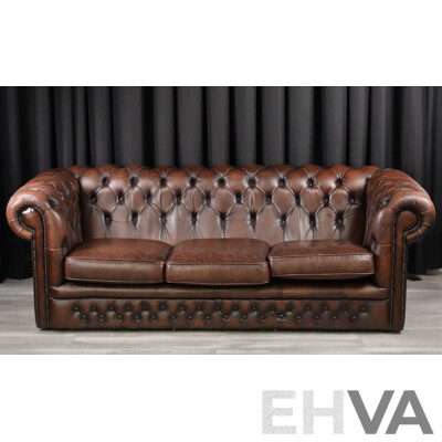 Brown Leather Three Seater Chesterfield Lounge by T.C Designs