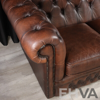 Brown Leather Three Seater Chesterfield Lounge by T.C Designs