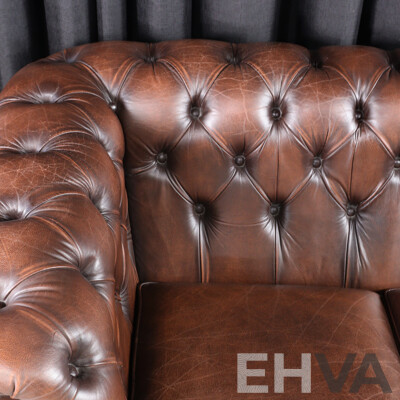 Brown Leather Three Seater Chesterfield Lounge by T.C Designs