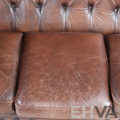 Brown Leather Three Seater Chesterfield Lounge by T.C Designs