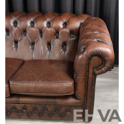 Brown Leather Three Seater Chesterfield Lounge by T.C Designs