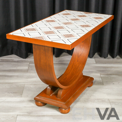 Art Deco Side Table with Hoop Base and Tile Top