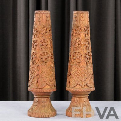 Pair of Carved Vintage Candle Holders