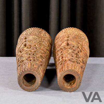 Pair of Carved Vintage Candle Holders